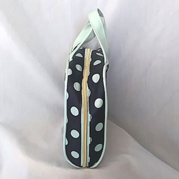 Adrienne Vittadini Cosmetic Storage 2 Piece Bags Polka Dot Navy Mint Like New - Picture 2 of 13